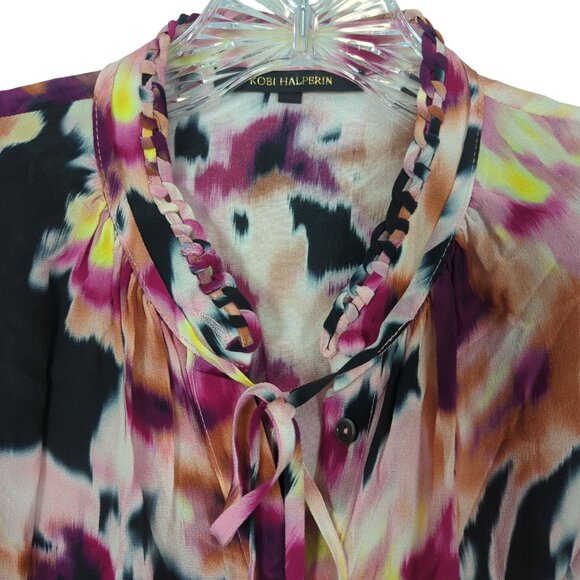 Kobi Halperin Mabel abstract Floral art career‎ soft elegant silk blouse size S - Picture 3 of 16